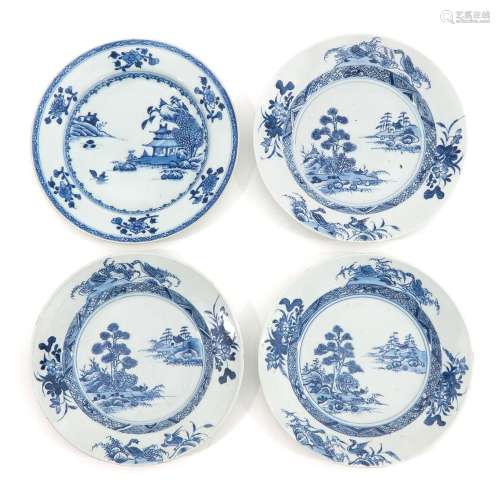 A Collection of 4 Blue and White Plates