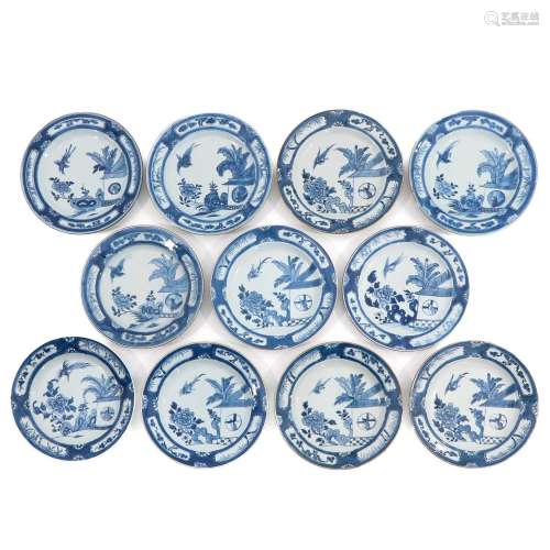 A Collection of 11 Blue and White Plates