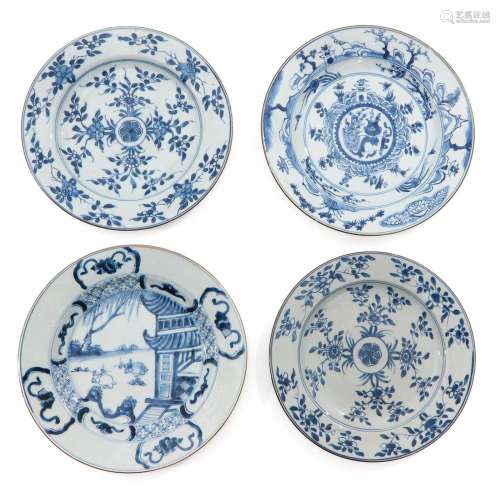 A Collection of 4 Blue and White Plates