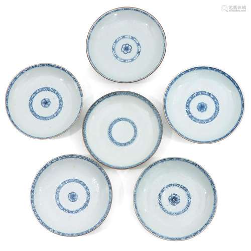 A Collection of 6 Blue and White Plates