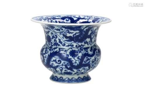 A blue and white porcelain spittoon