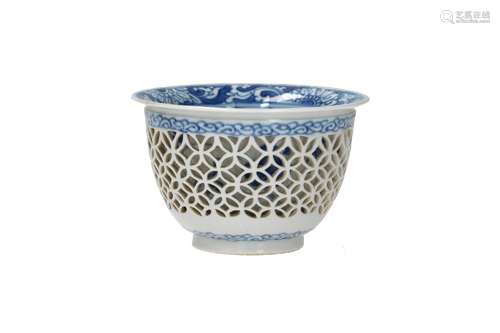 A blue and white devils work porcelain cup, decorated with f...