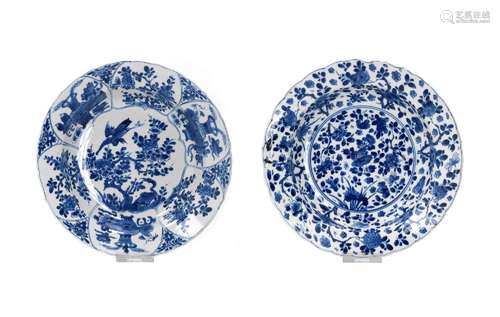 A lot of two blue and white porcelain deep dishes with scall...