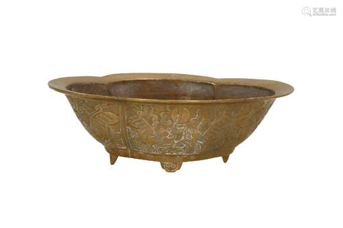 A lobed bronze censer, decorated in relief with reserves dep...