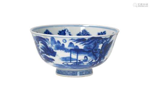 A blue and white porcelain bowl, decorated with lotus flower...