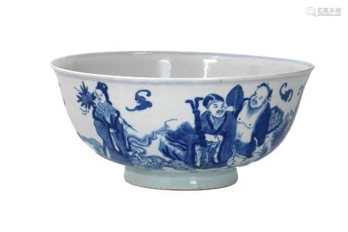 A blue and white porcelain bowl, decorated with the eight im...