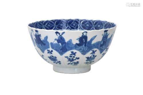 A lobed blue and white porcelain bowl, decorated with the el...