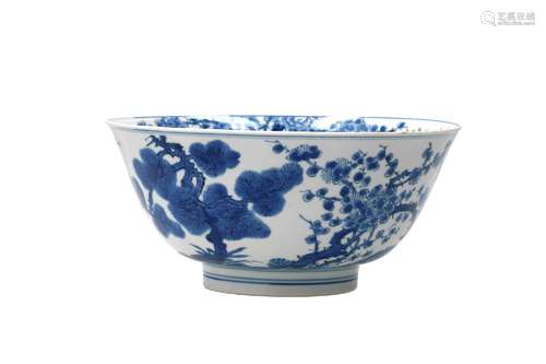 A blue and white porcelain bowl, decorated with the Three Fr...