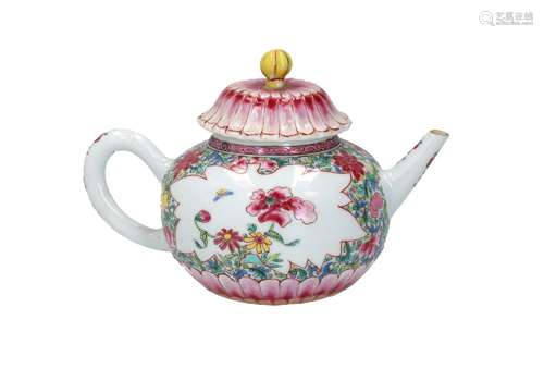 A famille rose porcelain teapot, decorated with flowers