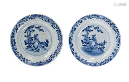 A pair of blue and white porcelain dishes, decorated with a ...