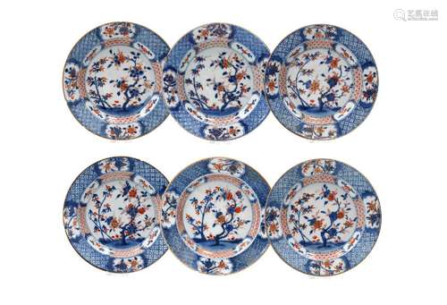 A set of six Imari porcelain deep dishes, decorated with flo...