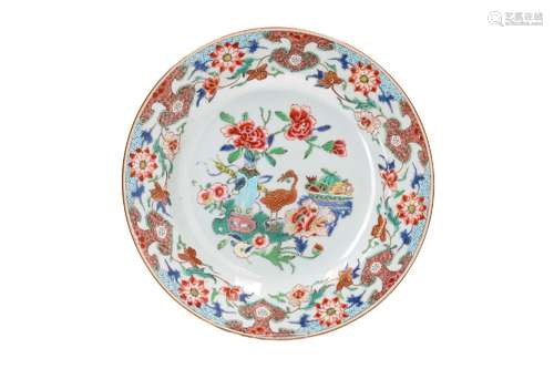 A famille rose porcelain dish, decorated with flowers and a ...