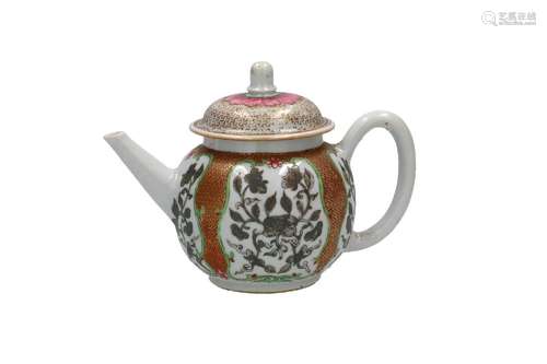 An encre de Chine porcelain teapot, decorated with flowers