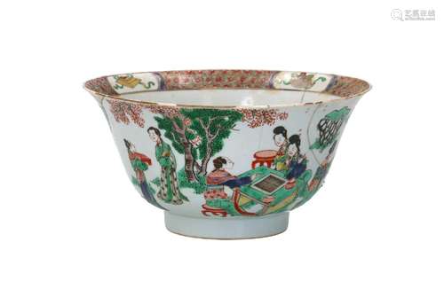 A famille verte porcelain bowl, decorated with garden scenes