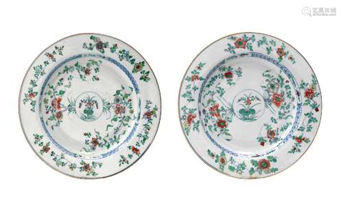 A pair of doucai porcelain deep dishes, decorated with flowe...