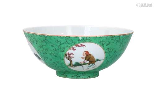 A polychrome porcelain bowl, decorated with four reserves de...