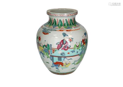 A wucai porcelain vase, decorated with long Elizas and littl...