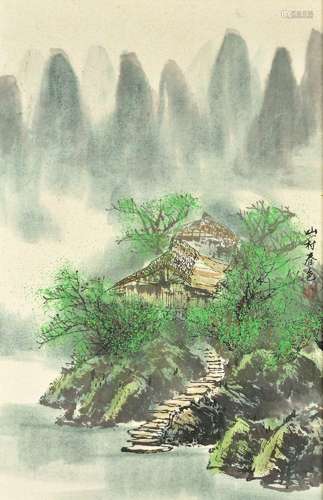 A watercolour painting, depicting a landscape