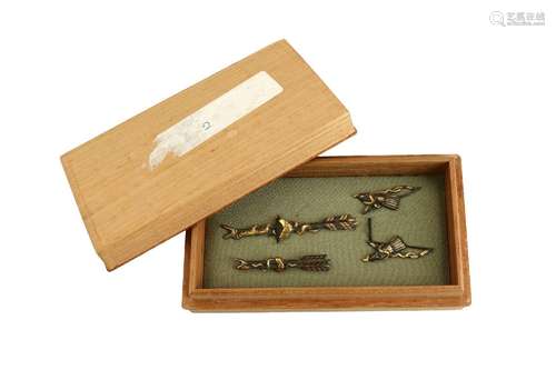 A menuki katana ornament set and two single ones, all made i...