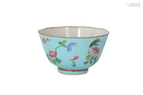 A polychrome porcelain bowl, decorated with flowers and cric...