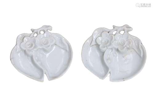 A pair of peach-shaped blanc de Chine porcelain brush washer...