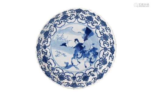 A lobed blue and white porcelain dish, decorated with 'Joosj...