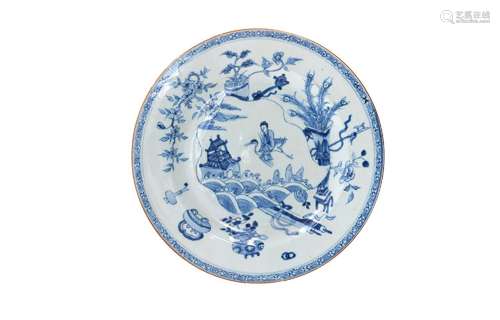 A blue and white porcelain charger, decorated with the story...