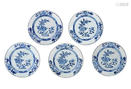 A set of five blue and white porcelain dishes, decorated wit...