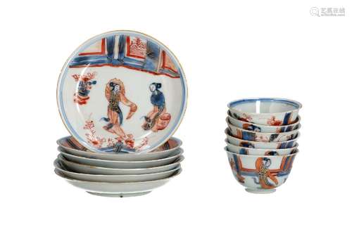 A set of six Imari porcelain cups with saucers, decorated wi...