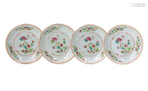 A set of four famille rose porcelain deep saucers, decorated...