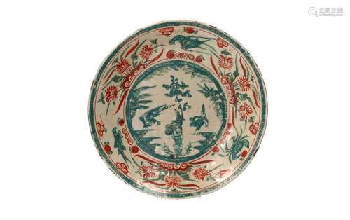 A polychrome Swatow porcelain deep charger, decorated with f...