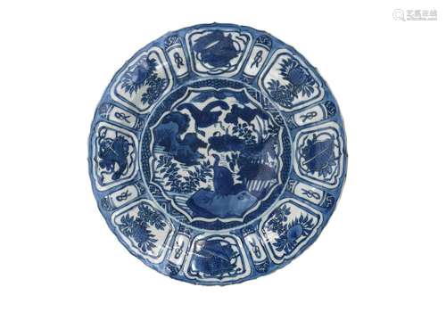 A blue and white 'kraak' porcelain dish, decorated with wate...