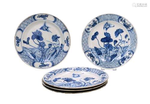 A set of five blue and white porcelain dishes, decorated wit...