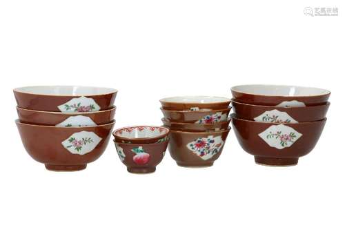 A set of twelve capucine porcelain bowls in three sizes, so-...