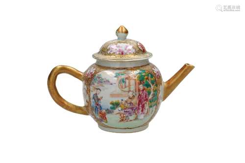 A Mandarin porcelain teapot, decorated with figures and litt...