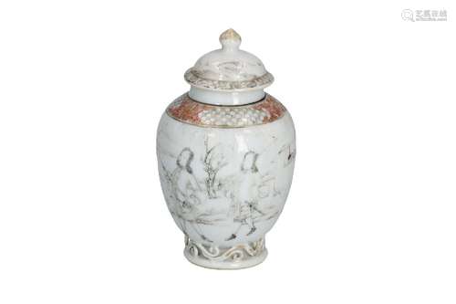 An encre de Chine porcelain tea caddy, decorated with a West...