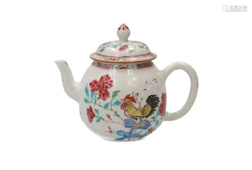 A famille rose porcelain teapot, decorated with roosters and...