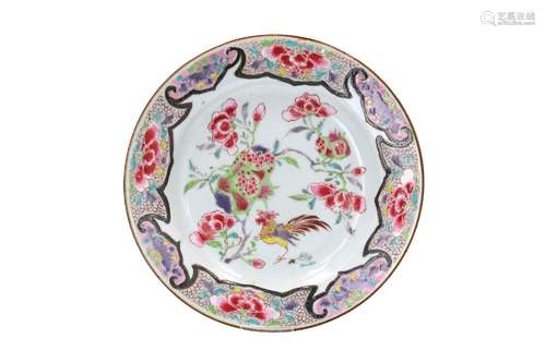 A famille rose porcelain dish, decorated with a rooster and ...