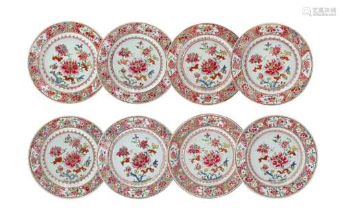 A set of eight famille rose porcelain dishes, decorated with...