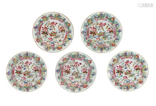 A set of five famille rose porcelain dishes, decorated with ...