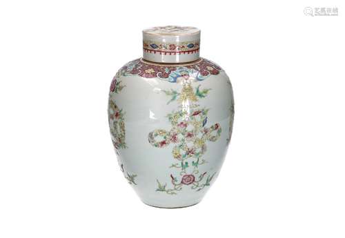 A famille rose porcelain ginger jar, decorated with flowers ...