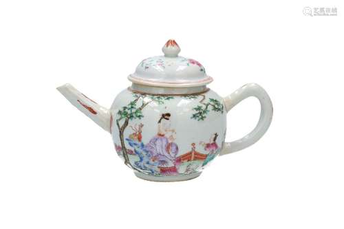 A famille rose porcelain teapot, decorated with a figure and...