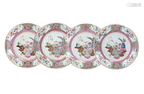 A set of four famille rose porcelain dishes, decorated with ...