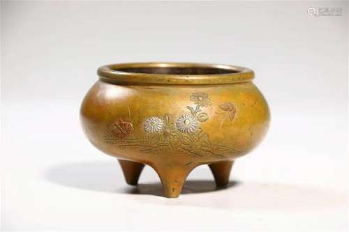 Bronze Inlaid Silver Tripod Censer