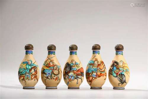 A Set of Bronze Huafalang Tiger Snuff Bottles