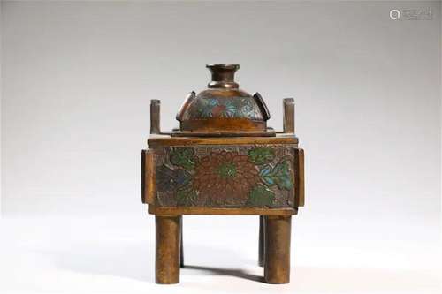 Cloisonne Enamel Flower Square Censer