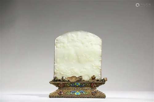 Khotan Jade Figrue in Landscape Table Screen