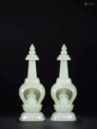 A Pair of Khotan Jade Buddha and Altars