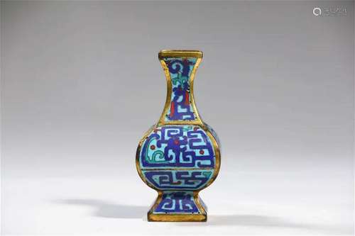 Gilt Bronze Cloisonne Enamel Square Bottle Vase