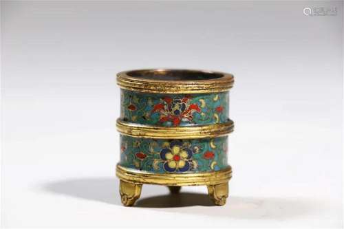 Gilt Bronze Cloisonne Enamel Floral Round Censer